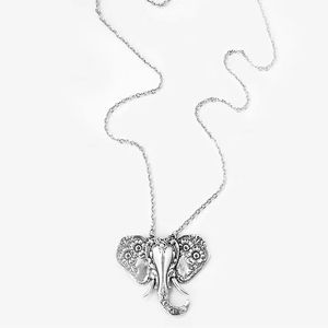 African elephant flower silver plated‎ pendant necklace faux fashion jewelry